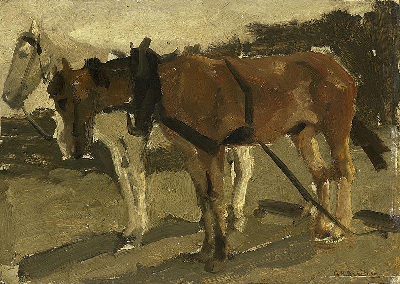 A Brown and a White Horse in Scheveningen, George Hendrik Breitner